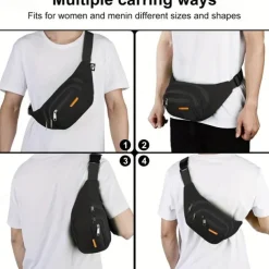Black Waterproof Waist Bag – Multi-Pocket Fanny Pack for Travel, Hiking, Running, and Outdoor Sports