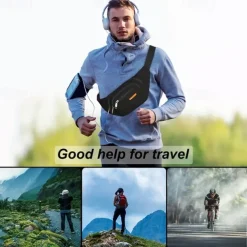 Black Waterproof Waist Bag – Multi-Pocket Fanny Pack for Travel, Hiking, Running, and Outdoor Sports
