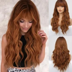 Black Wig with Bangs for Women Long Wavy Hair Wig Black Wig Curly Wavy Synthetic Wigs for Girls Daily Party Use