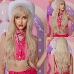 Black Wig with Bangs for Women Long Wavy Hair Wig Black Wig Curly Wavy Synthetic Wigs for Girls Daily Party Use