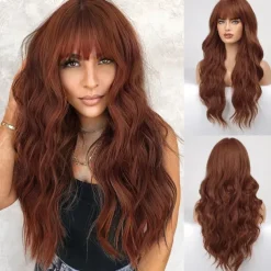Black Wig with Bangs for Women Long Wavy Hair Wig Black Wig Curly Wavy Synthetic Wigs for Girls Daily Party Use