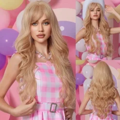 Black Wig with Bangs for Women Long Wavy Hair Wig Black Wig Curly Wavy Synthetic Wigs for Girls Daily Party Use