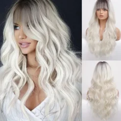 Black Wig with Bangs for Women Long Wavy Hair Wig Black Wig Curly Wavy Synthetic Wigs for Girls Daily Party Use