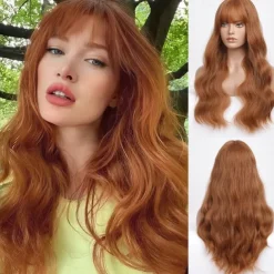 Black Wig with Bangs for Women Long Wavy Hair Wig Black Wig Curly Wavy Synthetic Wigs for Girls Daily Party Use