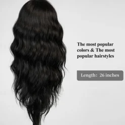 Black Wig with Bangs for Women Long Wavy Hair Wig Black Wig Curly Wavy Synthetic Wigs for Girls Daily Party Use