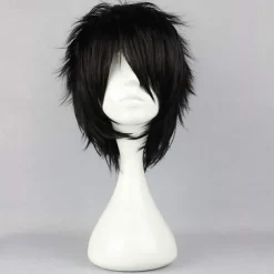 Black Wigs for Men Cosplay Wig Synthetic Wig Curly Asymmetrical Wig Short Black Synthetic Hair 12 Inch Men's Fluffy Black Halloween Wigs