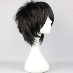 Black Wigs for Men Cosplay Wig Synthetic Wig Curly Asymmetrical Wig Short Black Synthetic Hair 12 Inch Men's Fluffy Black Halloween Wigs