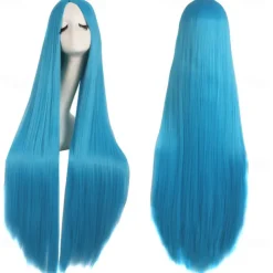 Black Wigs for Women The Addams Family Wig Long Black Wig Cosplay Wig Synthetic Wig Cosplay Wig Long Azure Light Brown Lake Blue Blonde Pink Synthetic Hair 34 Inch Women'S Halloween Wigs