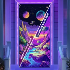 Blacklight Door Decorations Door Covers Glow in the Dark Landscape Waterfall Door Tapestry Door Curtain Decoration Backdrop Indoor/Outdoor Door Banner for Front Door Farmhouse
