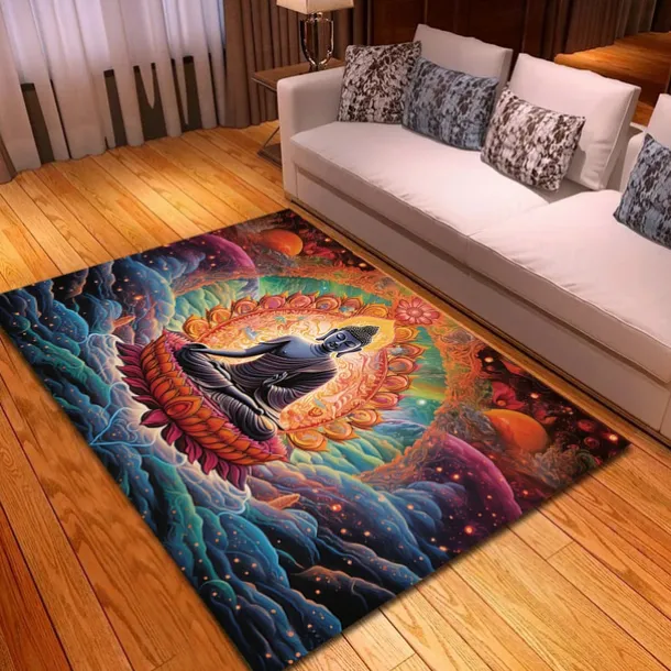 Blacklight Rug UV Reactive Glow in the Dark Area Rug Kitchen Mat Non-Slip Oil Proof Trippy Buddha Floor Mat Livingroom Rug Indoor Outdoor Mat Bedroom Decor Bathroom Mat Entrance Rug Door Mat
