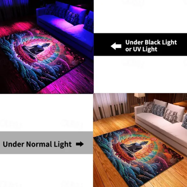 Blacklight Rug UV Reactive Glow in the Dark Area Rug Kitchen Mat Non-Slip Oil Proof Trippy Buddha Floor Mat Livingroom Rug Indoor Outdoor Mat Bedroom Decor Bathroom Mat Entrance Rug Door Mat