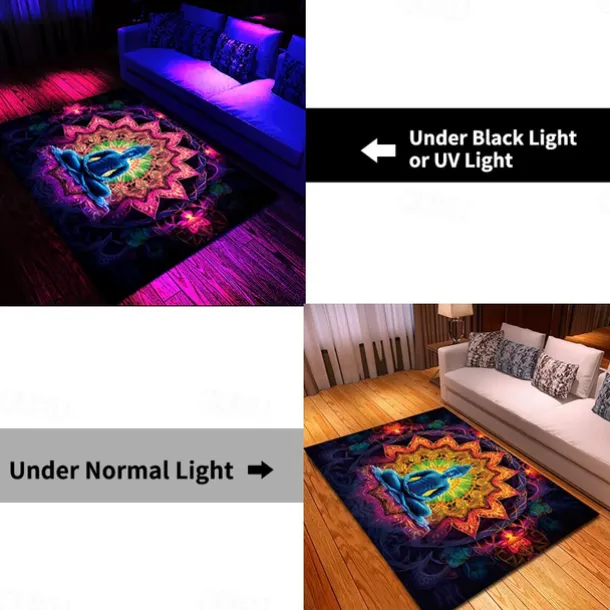 Blacklight Rug UV Reactive Glow in the Dark Area Rug Kitchen Mat Non-Slip Oil Proof Trippy Buddha Floor Mat Livingroom Rug Indoor Outdoor Mat Bedroom Decor Bathroom Mat Entrance Rug Door Mat