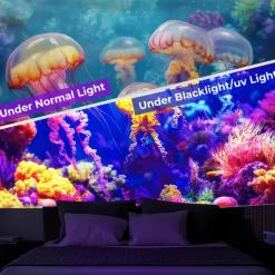 Blacklight Tapestry Glow in the Dark Glow Party UV Reactive Jellyfish Trippy Misty Nature Landscape Hanging Tapestry Wall Art Mural for Living Room Bedroom