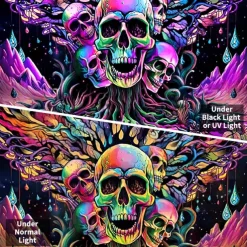 Blacklight Tapestry UV Reactive Glow in the Dark Glow Party Skulls Psychedelic Trippy Misty Hanging Tapestry Wall Art Mural for Living Room Bedroom