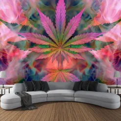 Blacklight Tapestry UV Reactive Glow in the Dark Glow Party Neon Rainbow Marijuana Nature Psychedelic Trippy Misty Hanging Tapestry Wall Art Mural for Living Room Bedroom