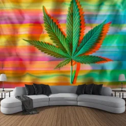 Blacklight Tapestry UV Reactive Glow in the Dark Glow Party Neon Rainbow Marijuana Nature Psychedelic Trippy Misty Hanging Tapestry Wall Art Mural for Living Room Bedroom