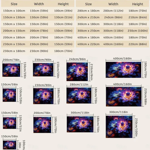 Blacklight Tapestry UV Reactive Glow in the Dark Glow Party Neon Lotus Flower Nature Psychedelic Trippy Misty Hanging Tapestry Wall Art Mural for Living