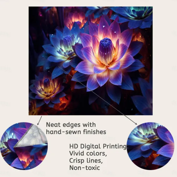 Blacklight Tapestry UV Reactive Glow in the Dark Glow Party Neon Lotus Flower Nature Psychedelic Trippy Misty Hanging Tapestry Wall Art Mural for Living