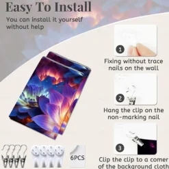 Blacklight Tapestry UV Reactive Glow in the Dark Glow Party Neon Lotus Flower Nature Psychedelic Trippy Misty Hanging Tapestry Wall Art Mural for Living