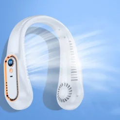 Bladeless Neckband Air Cooler – USB Rechargeable Hanging Fan with Digital Display for Portable Summer Cooling