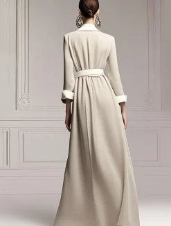 Blazer Dress A-Line Mother of the Bride Dress Tuxedo Dress Elegant Simple Minimalist V Neck Floor Length Satin Long Sleeve with Color Block