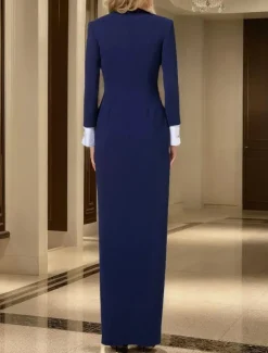 Blazer Dress Mermaid / Trumpet Mother of the Bride Dress Tuxedo Dress Elegant Party Satin Shawl Lapel Floor Length Long Sleeve with Metal Buttons and Slit