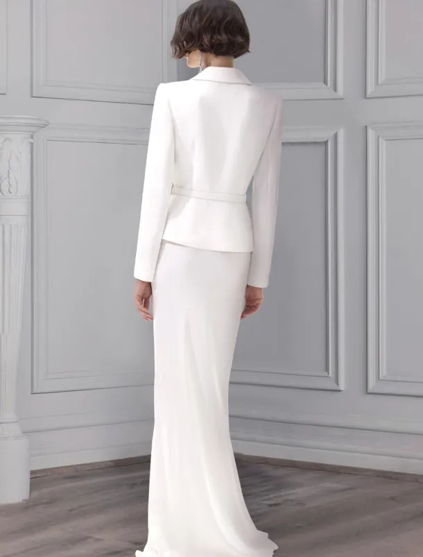 Blazer Dress Two Piece Sheath / Column Evening Gown Elegant Dress Tuxedo Dress Formal Floor Length Long Sleeve Notch lapel collar Pocket Satin with Glitter