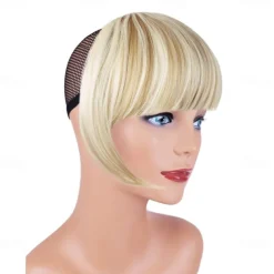 Blonde Bangs Clip in Bangs Blonde Clip in Thick Natural Full Front Neat Bangs Straight Fringe Bang with Temples One Piece Hairpiece