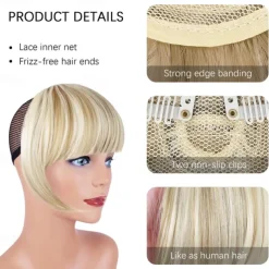 Blonde Bangs Clip in Bangs Blonde Clip in Thick Natural Full Front Neat Bangs Straight Fringe Bang with Temples One Piece Hairpiece