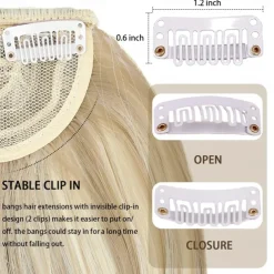 Blonde Bangs Clip in Bangs Blonde Clip in Thick Natural Full Front Neat Bangs Straight Fringe Bang with Temples One Piece Hairpiece