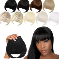 Blonde Bangs Clip in Bangs Blonde Clip in Thick Natural Full Front Neat Bangs Straight Fringe Bang with Temples One Piece Hairpiece