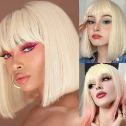 Blonde Bangs Clip in Bangs Blonde Clip in Thick Natural Full Front Neat Bangs Straight Fringe Bang with Temples One Piece Hairpiece