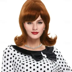 Blonde Beehive Wig 60s Blonde Wig Women 50s Flip Wig with Retro Bang Blonde Cosplay Carnival Vintage Costume Wig