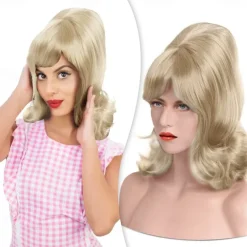 Blonde Beehive Wig 60s Blonde Wig Women 50s Flip Wig with Retro Bang Blonde Cosplay Carnival Vintage Costume Wig