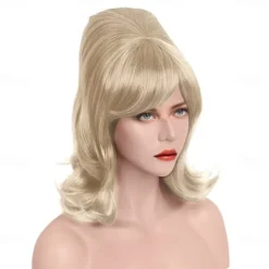 Blonde Beehive Wig 60s Blonde Wig Women 50s Flip Wig with Retro Bang Blonde Cosplay Carnival Vintage Costume Wig