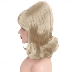 Blonde Beehive Wig 60s Blonde Wig Women 50s Flip Wig with Retro Bang Blonde Cosplay Carnival Vintage Costume Wig