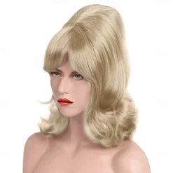 Blonde Beehive Wig 60s Blonde Wig Women 50s Flip Wig with Retro Bang Blonde Cosplay Carnival Vintage Costume Wig