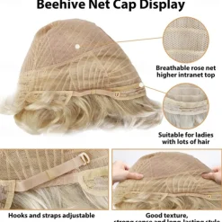 Blonde Beehive Wig 60s Blonde Wig Women 50s Flip Wig with Retro Bang Blonde Cosplay Carnival Vintage Costume Wig