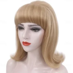 Blonde Beehive Wig With Bangs 50's Flip Wig For Women 60s 70s Party Costume Cosplay Carnival Halloween Wigs