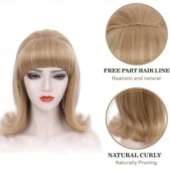 Blonde Beehive Wig With Bangs 50's Flip Wig For Women 60s 70s Party Costume Cosplay Carnival Halloween Wigs