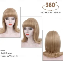 Blonde Beehive Wig With Bangs 50's Flip Wig For Women 60s 70s Party Costume Cosplay Carnival Halloween Wigs