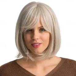 Blonde Bob Wig with Bangs 13 Short Bob Wigs for Women Short Blonde Wig with Dark Roots Heat Resistant Synthetic Wig Natural Looking for Daily Use Party and Cosplay
