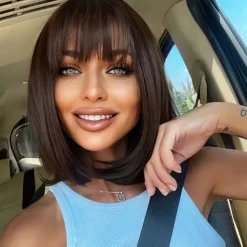 Blonde Bob Wig with Bangs 13 Short Bob Wigs for Women Short Blonde Wig with Dark Roots Heat Resistant Synthetic Wig Natural Looking for Daily Use Party and Cosplay