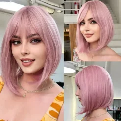 Blonde Bob Wig with Bangs 13 Short Bob Wigs for Women Short Blonde Wig with Dark Roots Heat Resistant Synthetic Wig Natural Looking for Daily Use Party and Cosplay