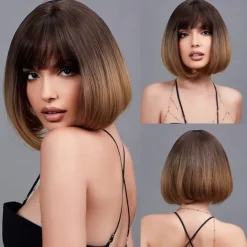 Blonde Bob Wig with Bangs 13 Short Bob Wigs for Women Short Blonde Wig with Dark Roots Heat Resistant Synthetic Wig Natural Looking for Daily Use Party and Cosplay