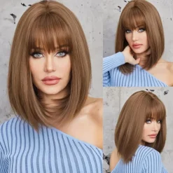 Blonde Bob Wig with Bangs 13 Short Bob Wigs for Women Short Blonde Wig with Dark Roots Heat Resistant Synthetic Wig Natural Looking for Daily Use Party and Cosplay