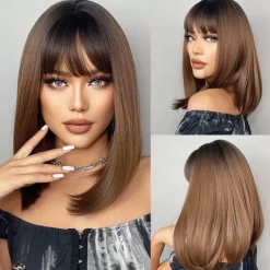 Blonde Bob Wig with Bangs 13 Short Bob Wigs for Women Short Blonde Wig with Dark Roots Heat Resistant Synthetic Wig Natural Looking for Daily Use Party and Cosplay