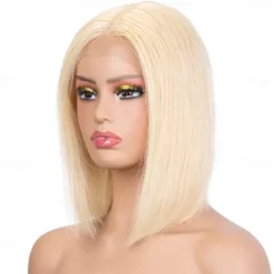 Blonde Bob Wigs Human Hair 613 Blonde Bob Wig 13x4 HD Transparent Lace Front Bob Wigs For Women Pre Plucked With Baby Hair Glueless Short Straight Cut Bob Wig 10 Inch