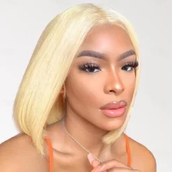 Blonde Bob Wigs Human Hair 613 Blonde Bob Wig 13x4 HD Transparent Lace Front Bob Wigs For Women Pre Plucked With Baby Hair Glueless Short Straight Cut Bob Wig 10 Inch
