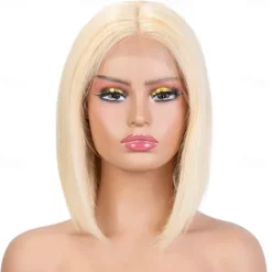 Blonde Bob Wigs Human Hair 613 Blonde Bob Wig 13x4 HD Transparent Lace Front Bob Wigs For Women Pre Plucked With Baby Hair Glueless Short Straight Cut Bob Wig 10 Inch